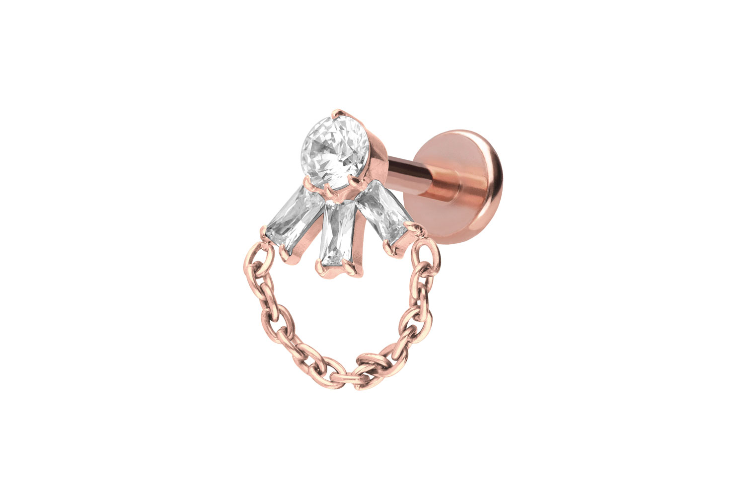 Titan Labret Piercing mit Push Fit LOTUSBLÜTE + KETTE